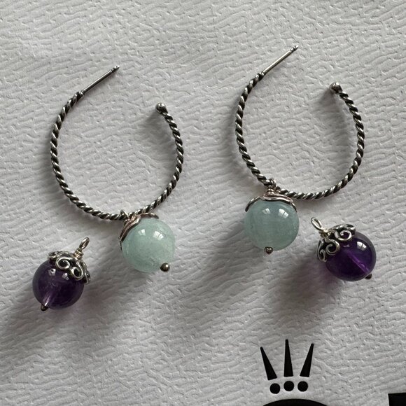 Retried Pandora Medium Round Twist Hoop Earrings w/ 2 charms - Picture 3 of 4